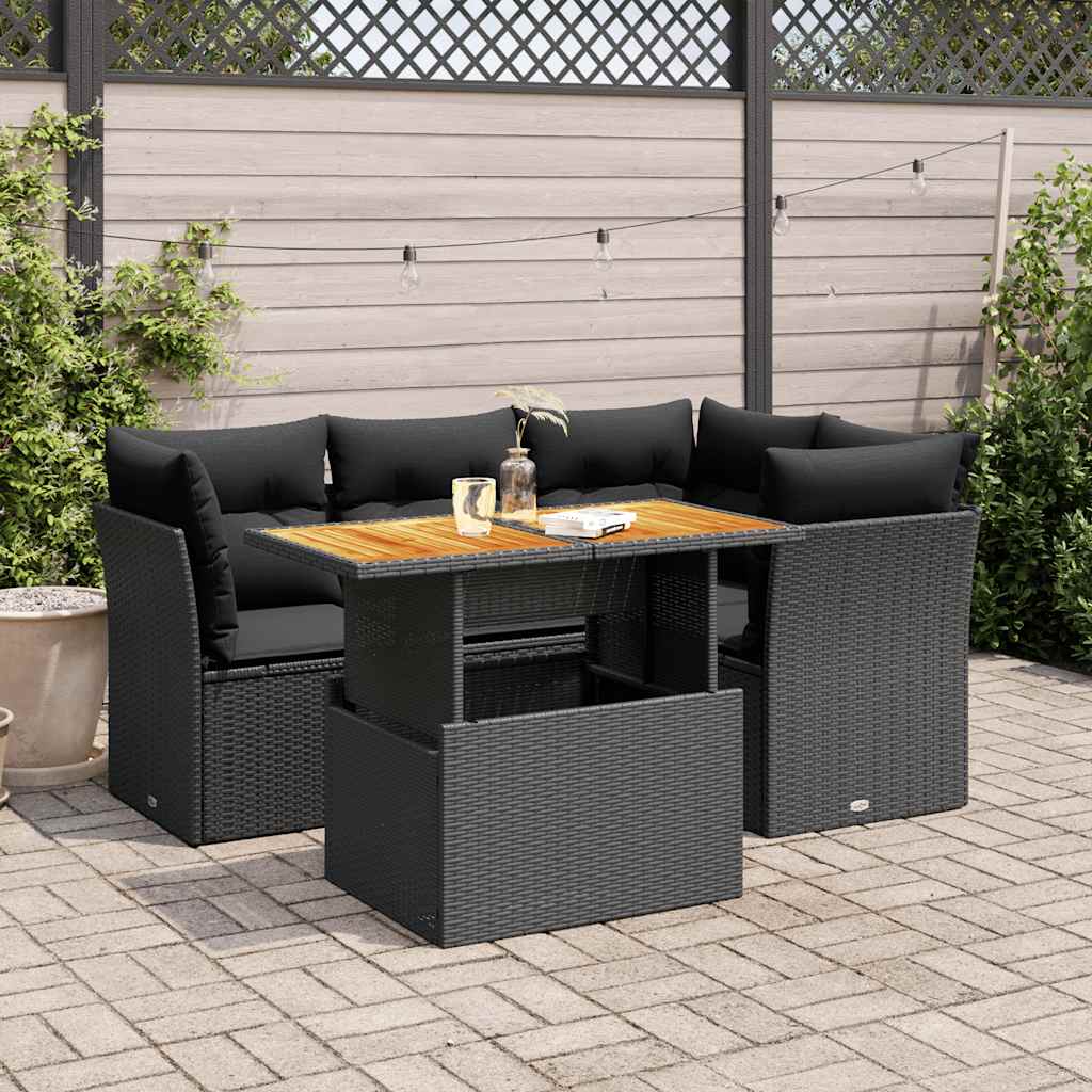 Vidaxl 5-Cz. Set da Salotto per Giardino, Cuscini, Rattan Nero PE