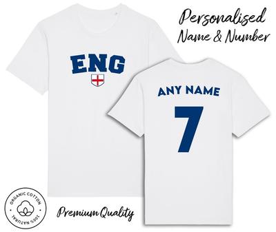 Engeland ENG T-shirt Gepersonaliseerde Naam en Nr Volwassenen Kinderen Baby, Voetbal Zeslandentoernooi