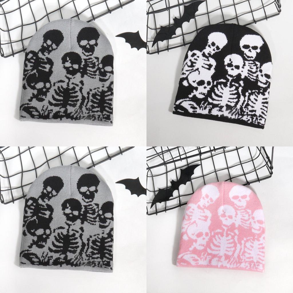 Knitted Hat With Skull Pattern For Fall And Winter Streetwear Fashion Accessory