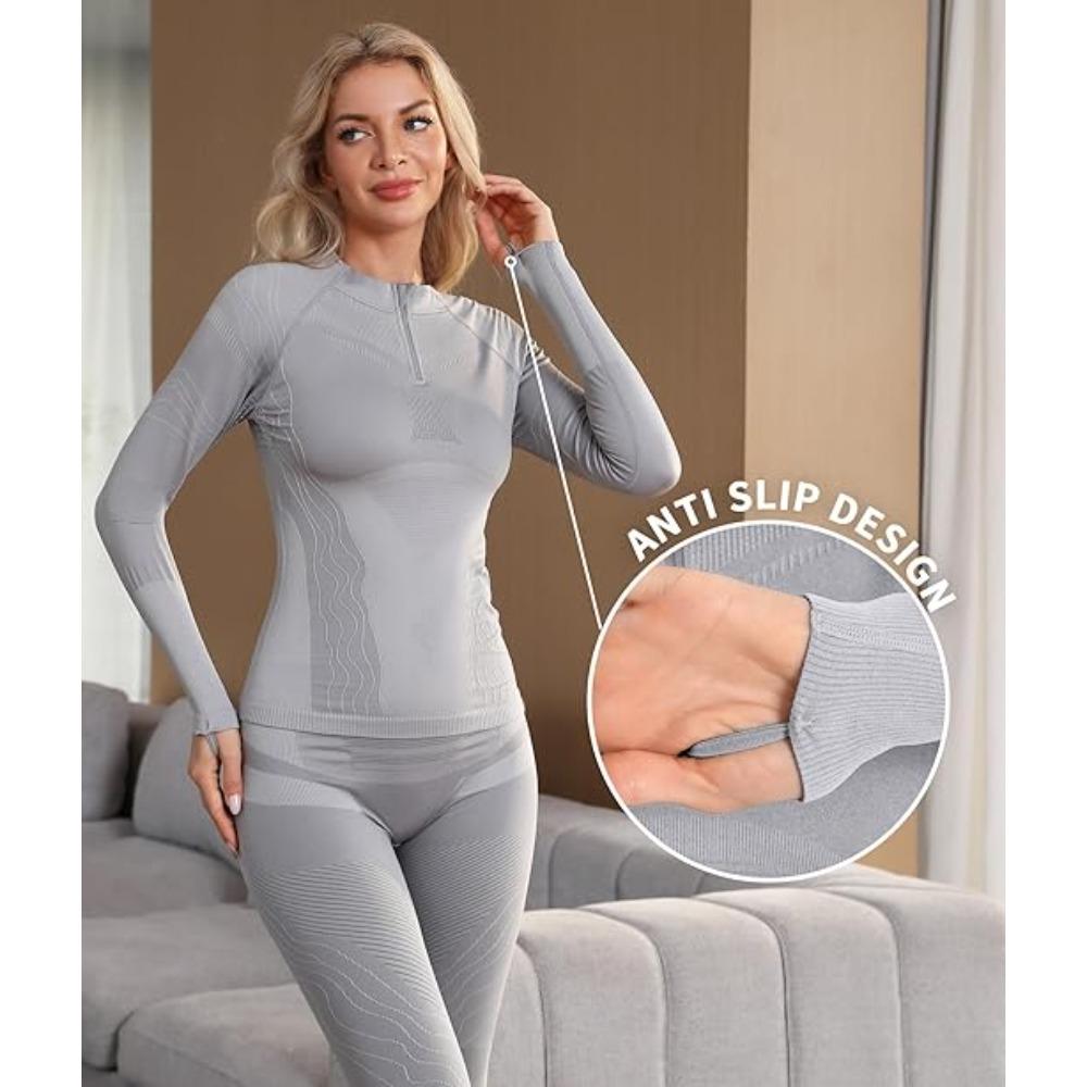 CHARMLEAKS Quarter Zip Thermal Underwear Set for Women Long Sleeve Ski Base Layers for Women for Cold Weather