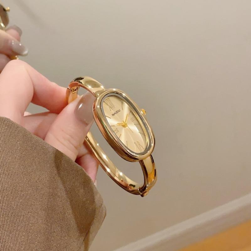 High-end Women's Roman Scale Quartz Watch Simple Gold Bracelet Ladies Watches Oval Dial Wristwatches Clock Dress Montre Femme