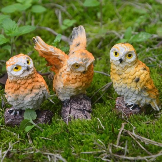 Mini Owl Figurine, Resin Tiny Owl Statue, Miniature Bird Ornament, Micro-Landscape Decoration for Succulents Planters Moss Bottles Fairy Garden