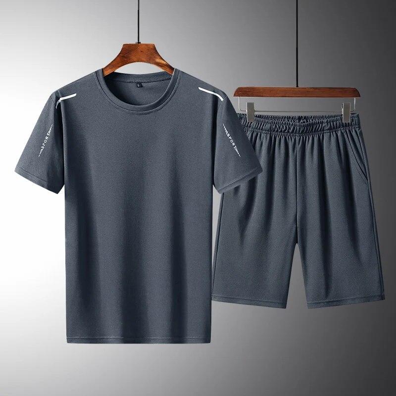 Set Estivo Sportivo Casual in Seta di Ghiaccio ad Asciugatura Rapida Popolare T-shirt a Maniche Corte, Pantaloncini e Pantaloni da Uomo