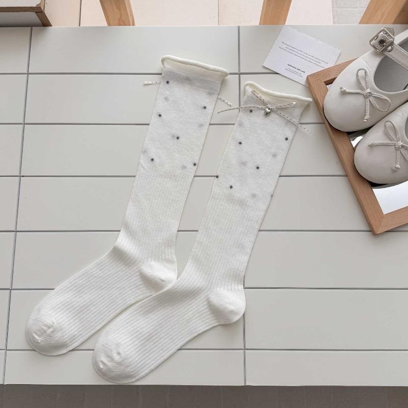 Summer Lightweight Ankle-length Stockings - Children's Open-weave Mesh Polka Dot Bow Tie Long Stockings - Versatile Half-length Stockings