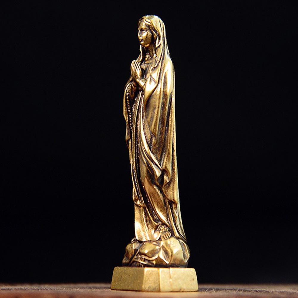 Brass Virgin Mary Figurines Portable Mini Vintage Style Religious Holy Mother Sculpture Collectibles Crafts Ornaments Home Decor