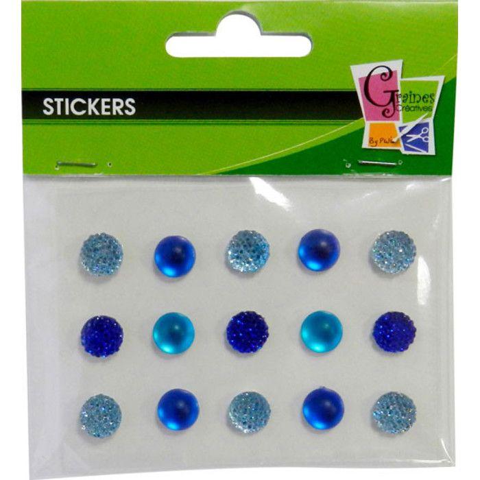Strass adhésifs - GRAINE CRÉATIVE - 10 mm - 15 pièces - Effet givré - Couleur bleue