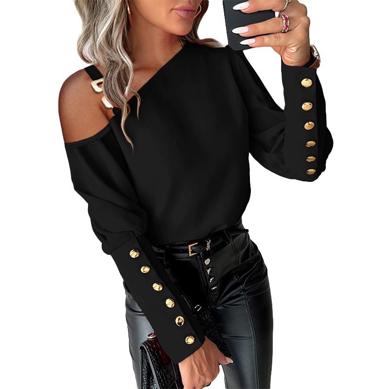 1PC Lantern Sleeve Women Autumn Spring Elegant Office Button Shirts Splicing Shirts Blouse Tops