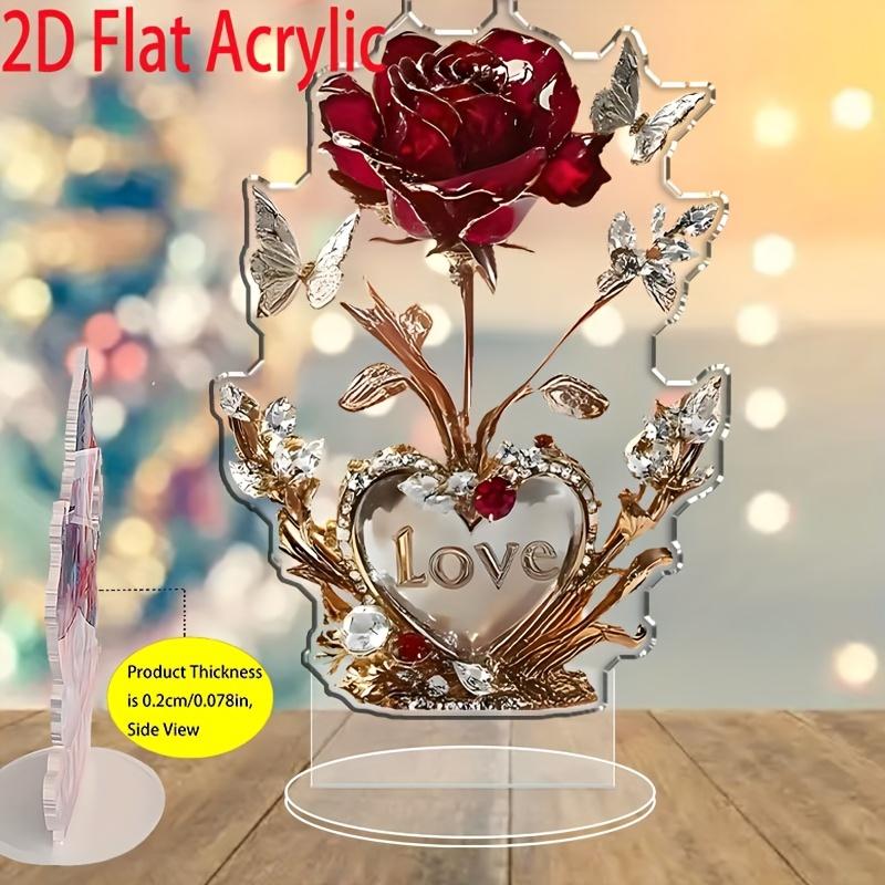 2D Flat Bohemiants Heart-shaped Rose Acrylic Desktop Decoration, Suitable for Wall Decoration, Porch, Room, Villa, Accents Home, Hallway, or Workplace