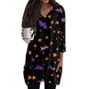 Womens Tops V-neck 3/4 Sleeve Blouses Casual Mid-length Shirts Fashion Halloween Print Tunic Tops With Pockets