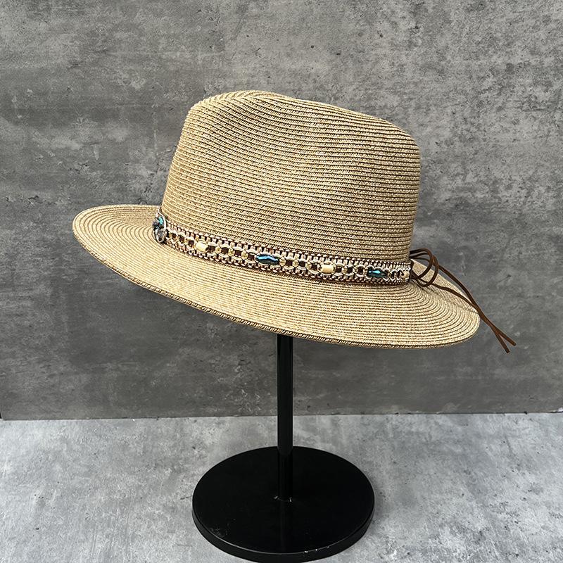 25 Bohemian Ethnic Style Retro Wide-Brimmed Straw Hat Women'S Outdoor Outing Beach Sunscreen Sunshade Jazz Hat