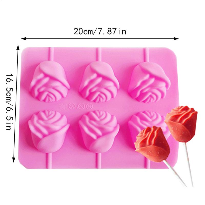 3D Roses Lollipop Mold Food Grade Silicone Chocolate Candy Molds Non-Stick Kitchen Cookie Fondant Baking Tools