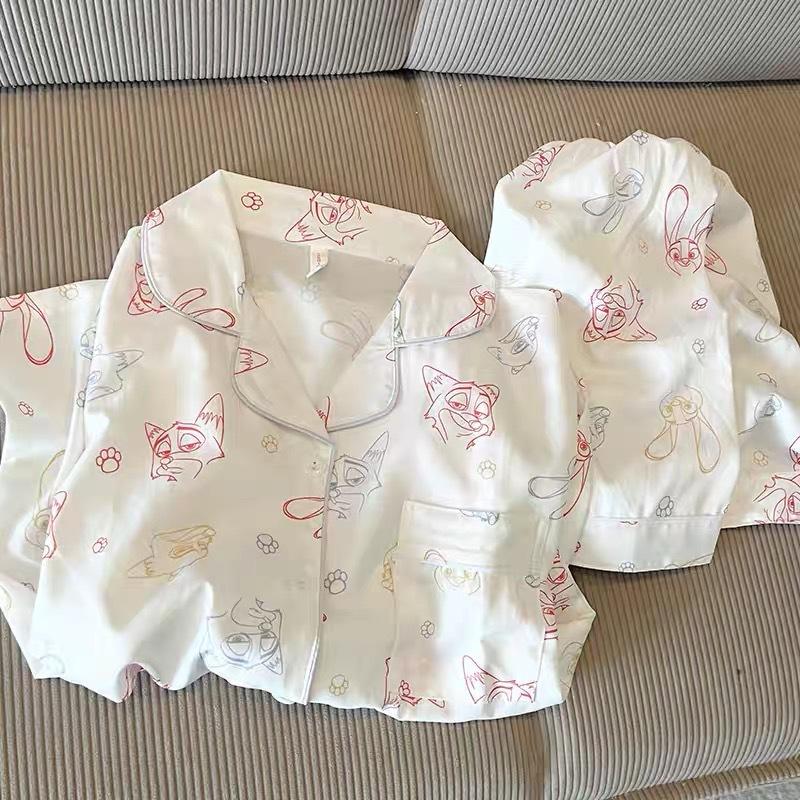 

Cute rabbit police officer pajamas women s summer short-sleeved shorts cardigan two-piece set Japanese ins style soft cute loungewear S