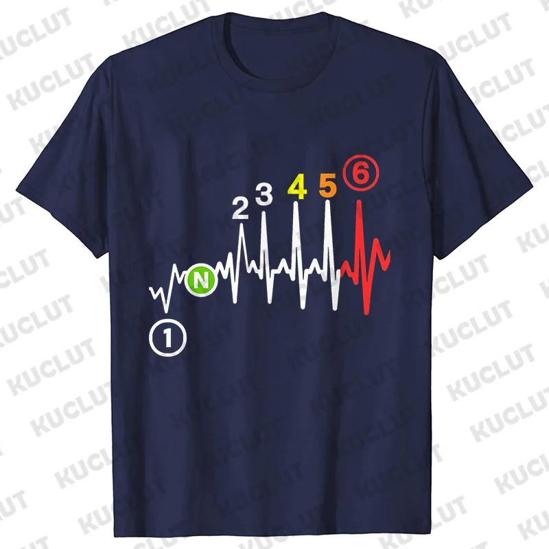 Casual Men T-Shirt Short Sleeve T-Shirt 1N23456 Motorcycle Gear Shift Heartbeat Biker Print Tops Men Clothing Fashion T-Shirt