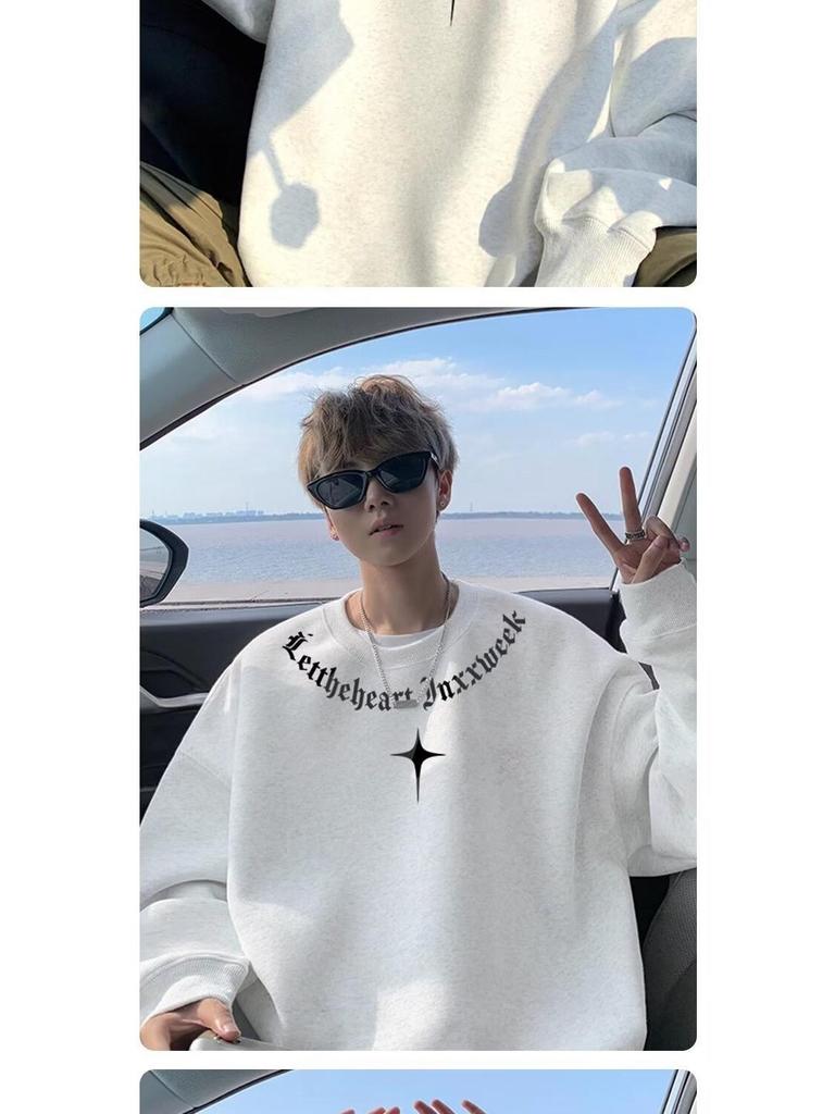 Men's Fleece-Lined Cotton Hoodie, Round Neck, Loose Fit, Plus Size, Spring & Autumn Layer, Trendy Winter Wear.