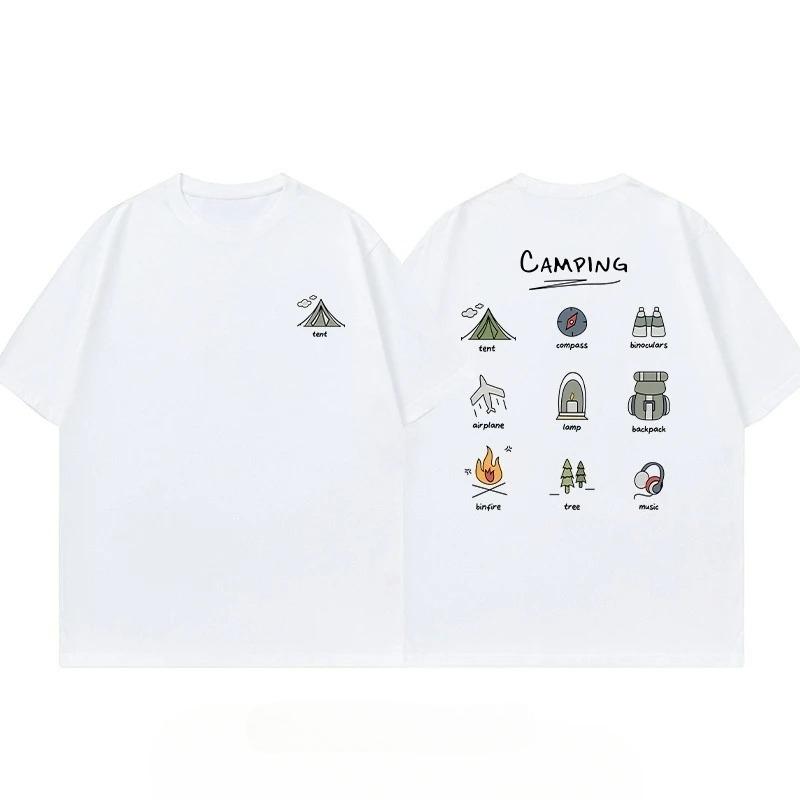 

Summer Fashion Trendy Brand American Retro Printing T-shirt Short-sleeved Loose Casual Couple High-quality Pure Cotton Top M