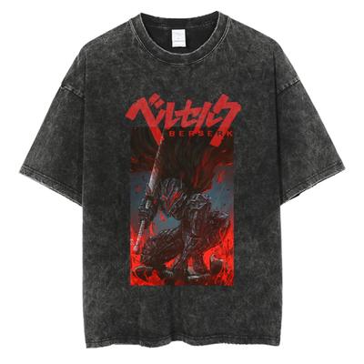 Camiseta Estampada Berserk Masculina Feminina Lavagem Vintage Camiseta Anime Guts Camiseta Gráfica Streetwear Camisetas Verão Casual Roupas Berserk