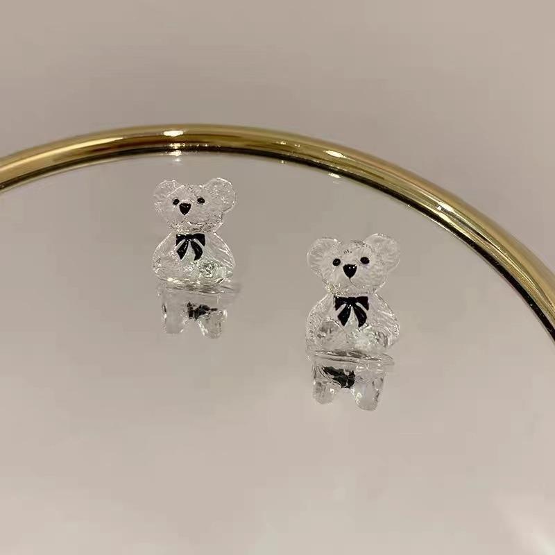 Silver Needle Transparent Bear Earrings Women's Fashion Personality Temperament New Trendy Cold Wind Stud Earrings