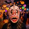 Terrifying Party Mask Halloween Horror Mask with Hollow Realistic Fangs Lightweight Breathable Detailed Flesh Texture PU Foam Grimace for