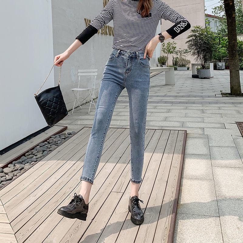 2025 Spring/Autumn Women's High-Waisted Skinny Jeans - Korean Style, Plus Size, Long Pants for Students