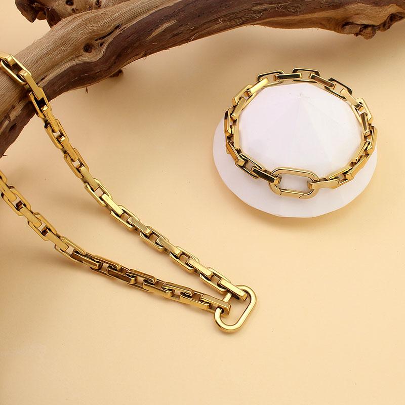 2026 New Design Waterproof Steel Necklace Hip Hop Chain Link Necklace Gold Plated Unisex Bracelet Sets Fine Jewelry Necklaces