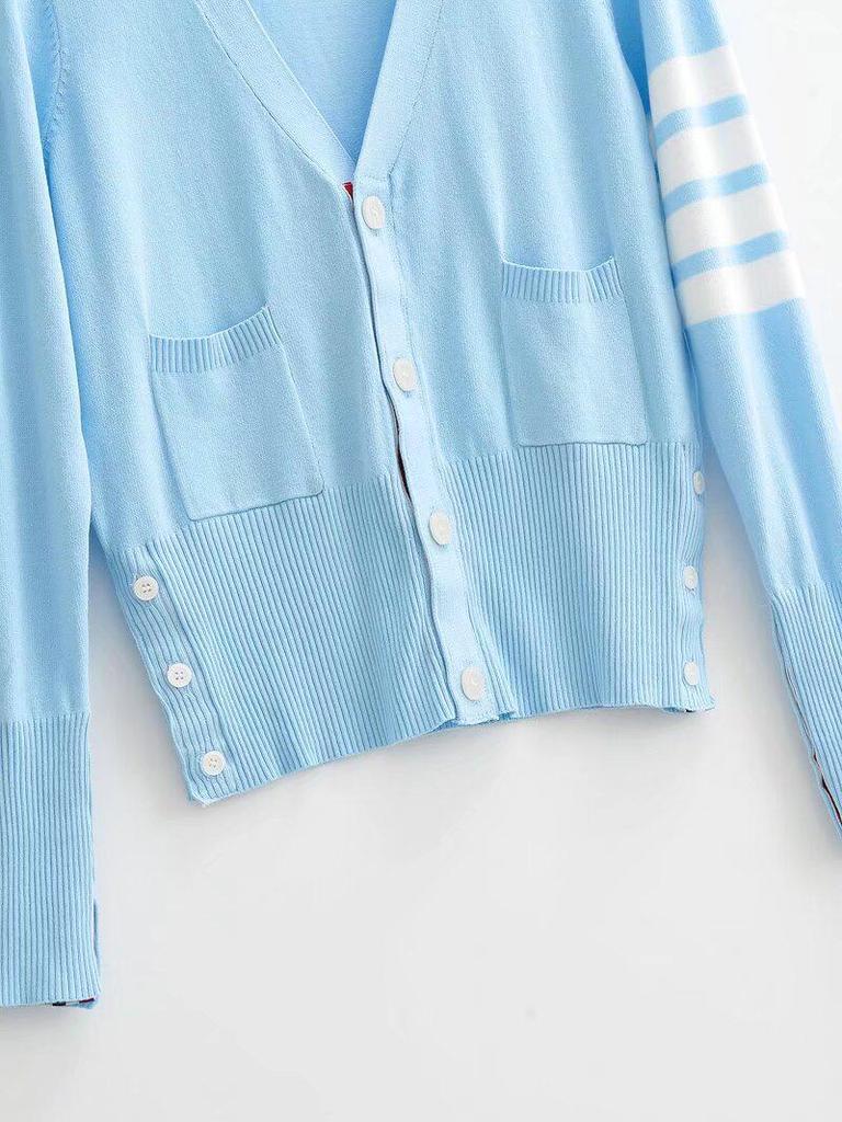 Spring French Academy V-Neck Long-Sleeve Sweater - Casual, Single-Breasted with Pockets (XZ2165-26)