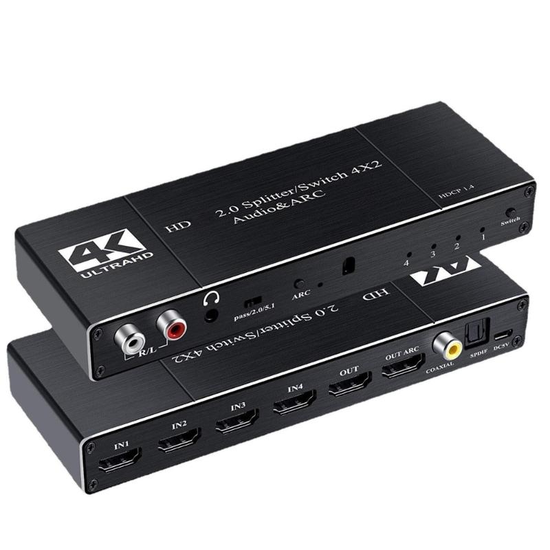 Video Processing HDTV2.0 Box with 4 Inputs 2 Outputs Switcher For 3840x2160P Visual And Various Format Sound Extraction