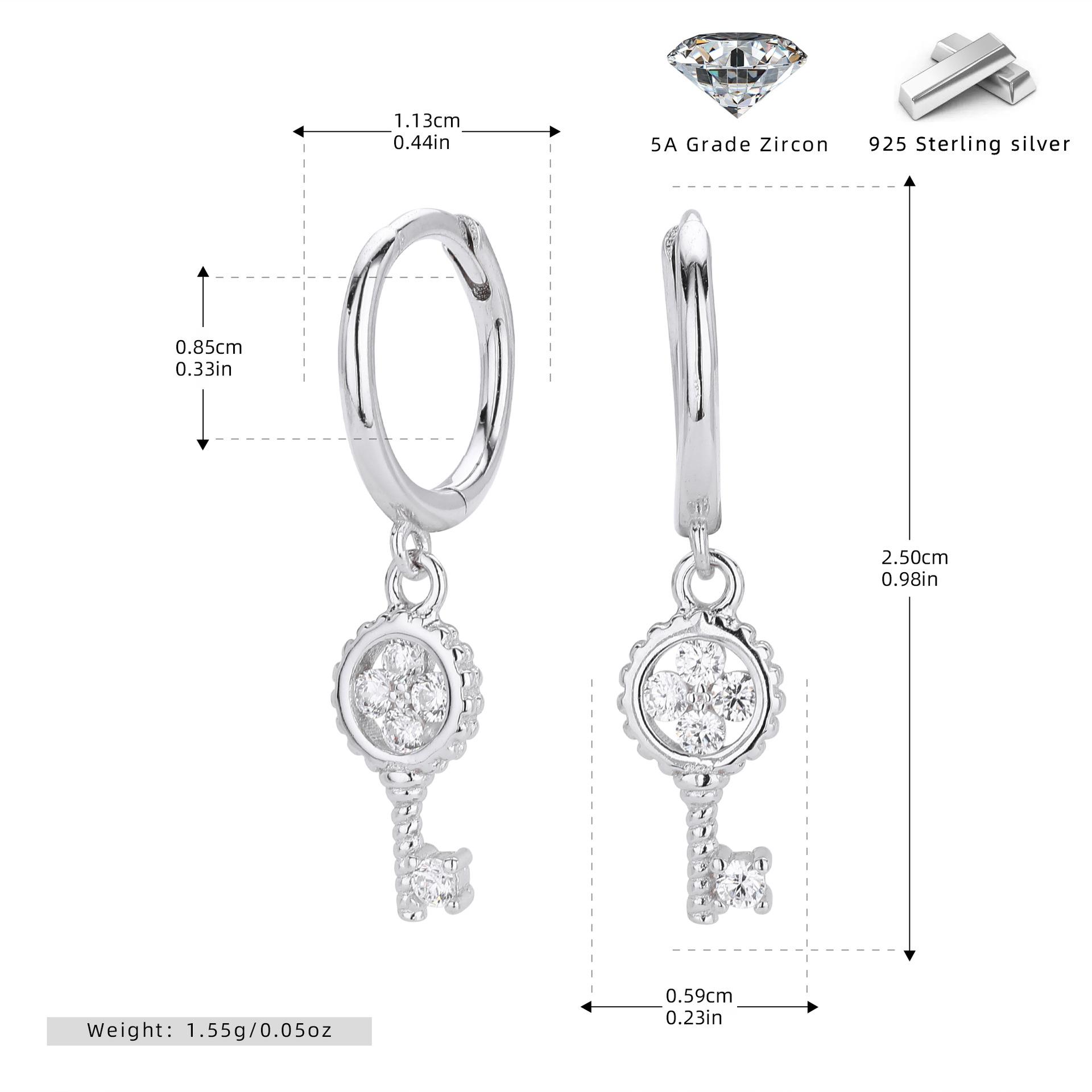 The New S925 Sterling Silver Ear Buckles Are Fashionable with Zirconium Key Earrings Creating a Light Luxury Versatile Niche белый