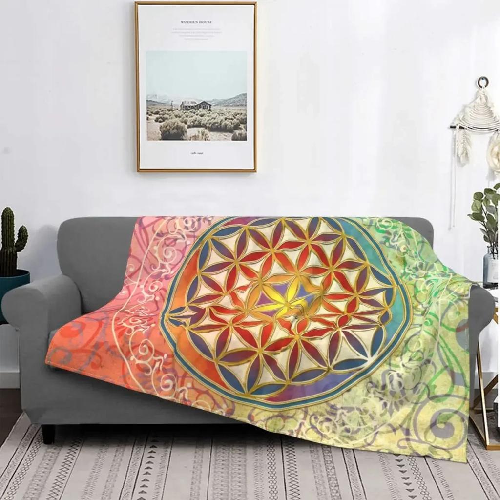 Flower of Life Sacred Geometry Star Cluster Flannel Blankets Print Mandala Religious Soft Throw Blankets for Sofa Plush Quilt