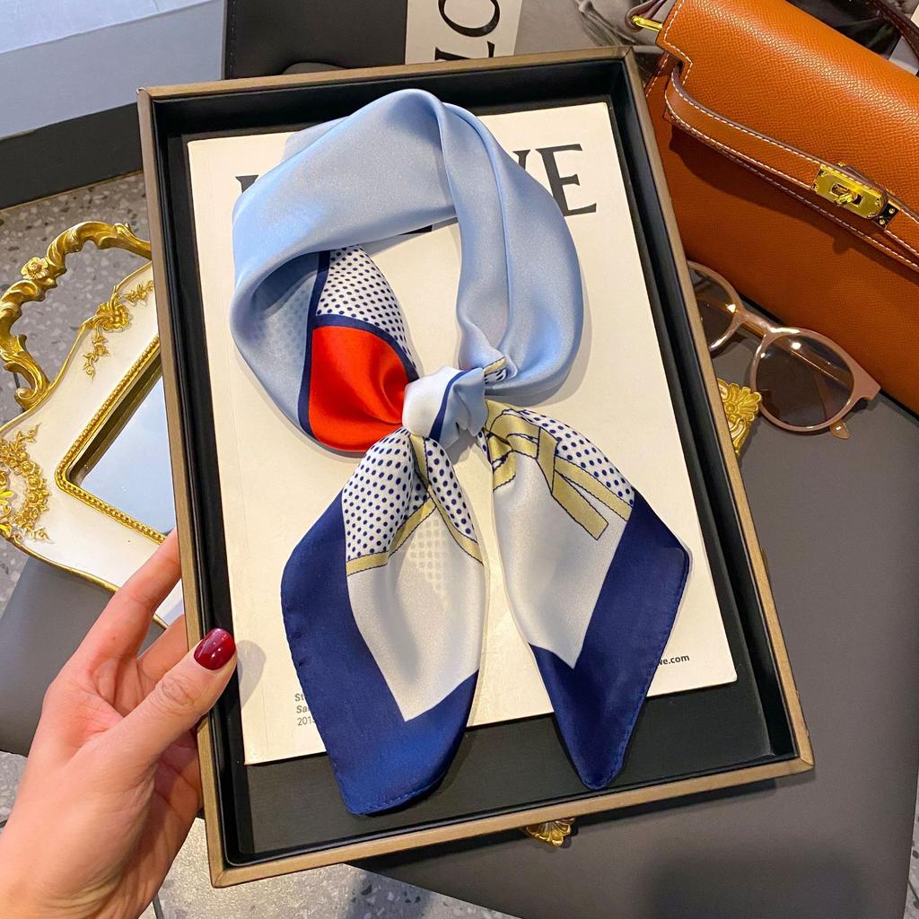Small Silk Scarf Women'S Versatile High-End Decorative Square Scarf Professional Small Scarf Simulation Silk Korean Version Streamer Bag