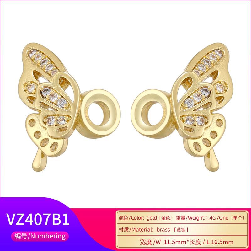 ZHUKOU Butterfly Wings 3D Zirconia Pearl Spacer Handmade DIY Bracelet Necklace Accessories: VZ407B