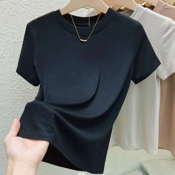 Summer Short-sleeved T-shirt for Women with A Round Neck, Classic Solid Color, Versatile, Slimming and Figure-hugging, Black Mask T-shirt Top