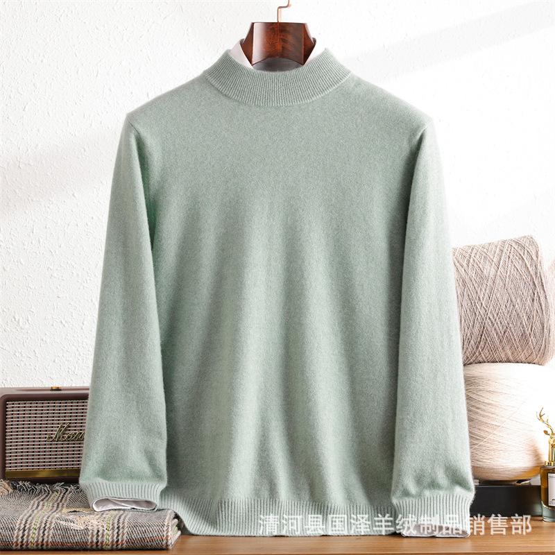 Autumn And Winter Men'S Pure Cashmere Long-Sleeved Semi-Turtleneck Loose Versatile Cashmere Simple Knitted Pullover