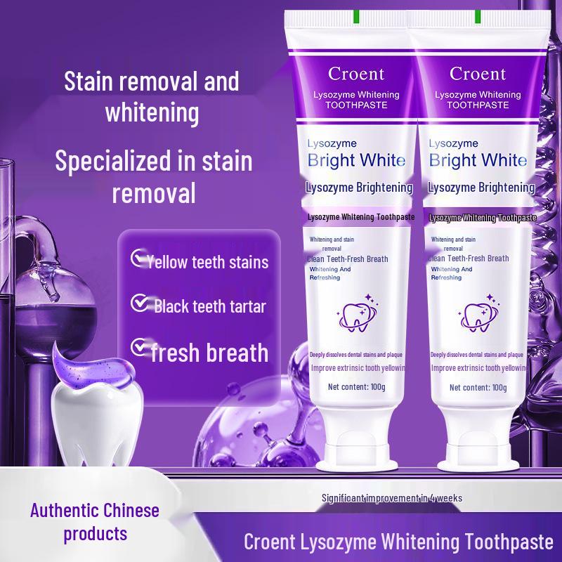 Lysozyme Whitening & Fresh Breath Purple Toothpaste - Stain Removal & Color Repair with Burst Beads