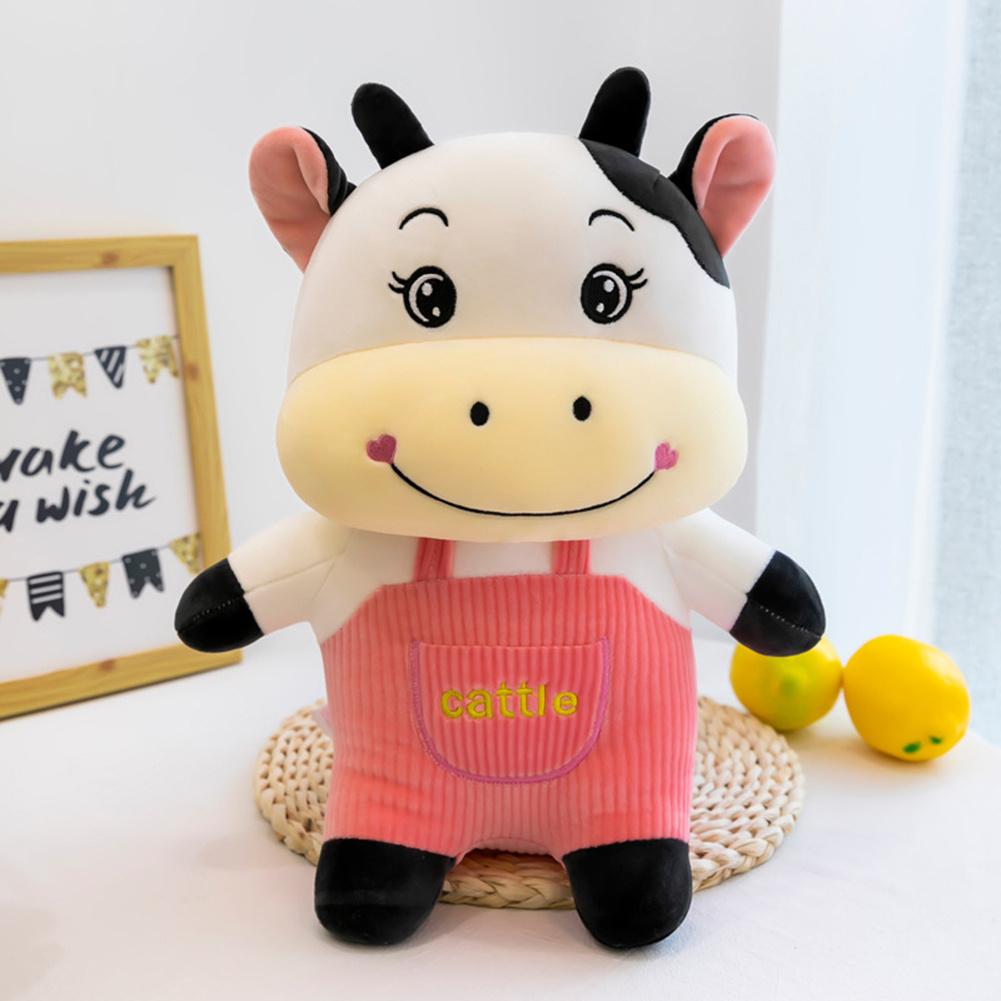 Cow Plush Toy With Bib Pants Large Sitting Cow Toy Huggable Throw Pillow For Boy