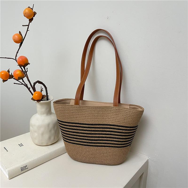 Summer idyllic woven bag women's new large-capacity shoulder bag leisure seaside vacation beach bag