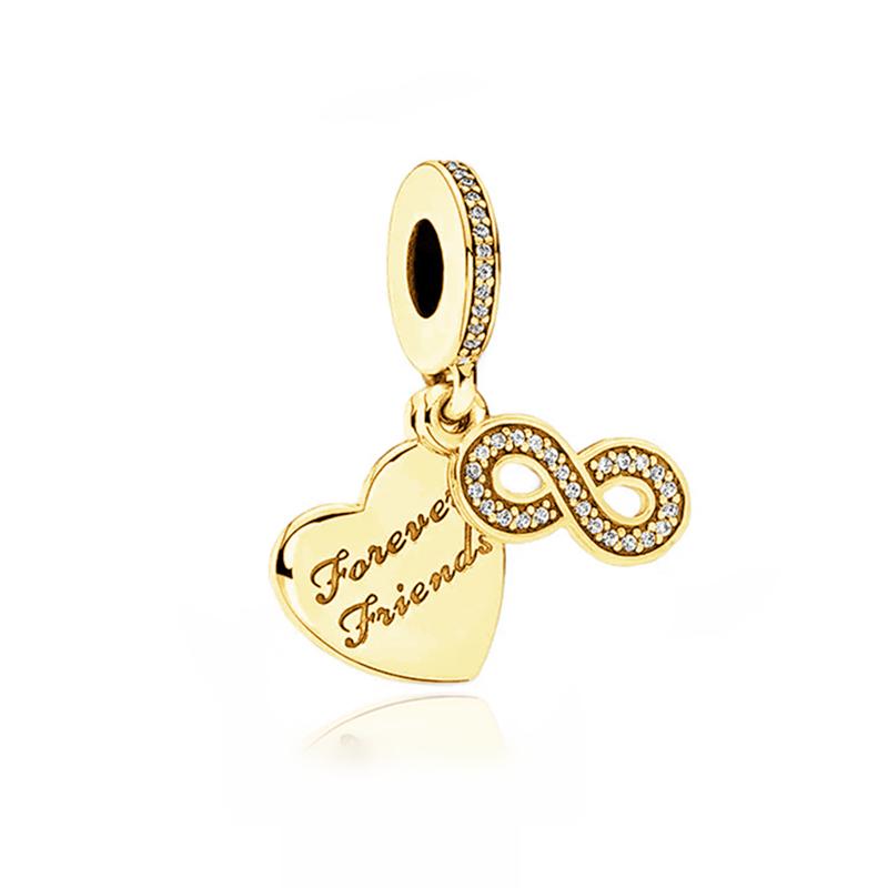 New Diy Jewelry Gift Engravable Heart & Arrow Double Sparkling Gold Flower & Heart Charm Beads Fit Original Bracelet Accessories
