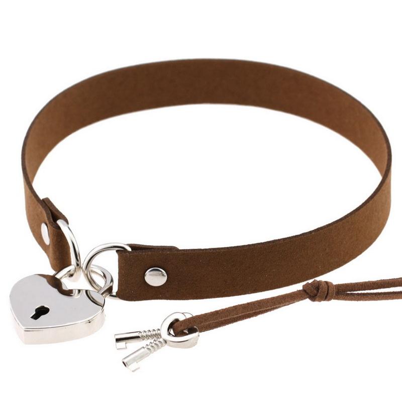 Choker Collar Necklace Openable Lover Heart Lock Key Padlock Charms PU Leather Punk Gothic Lolita Collar Necklaces Goth Jewelry Valentines Couple