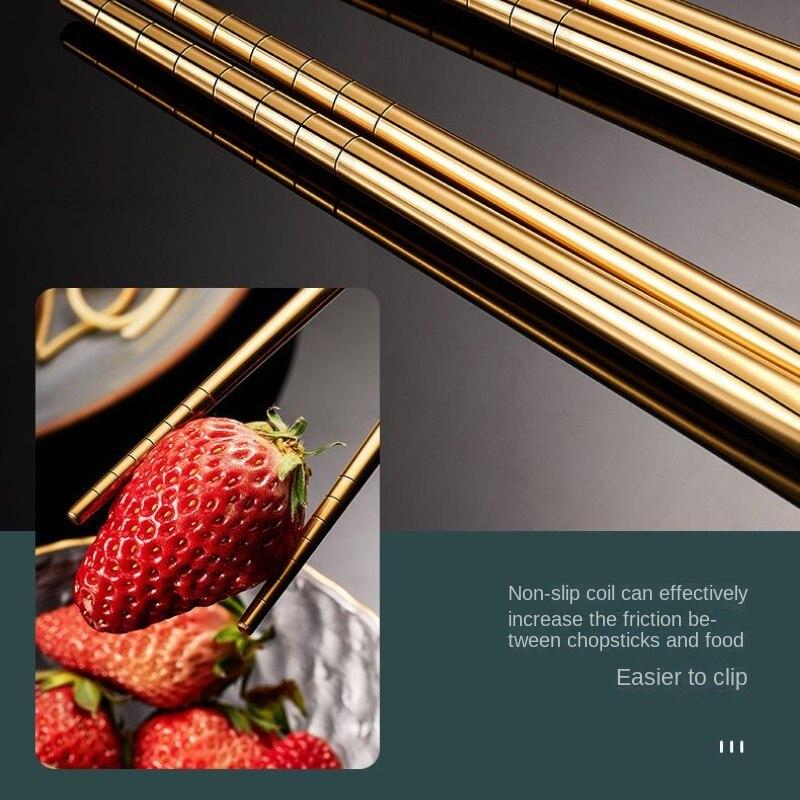 5-piece Stainless Steel Tableware Set Household Black Gold Chopsticks Spoon Green Gold Tableware Set Red Gold Luxury Tableware Set