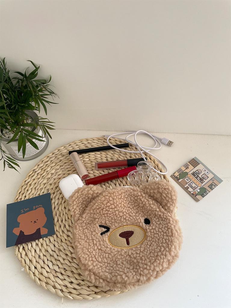Cute Bear Faux Lamb Wool Women's Shoulder Bag Fall Winter Large Capacity Female Tote Bag Cartoon Embroidery Ladies Messenger Bag