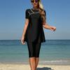 2026 Women's Short Sleeve Knee-Length Split Tankini Swimsuit