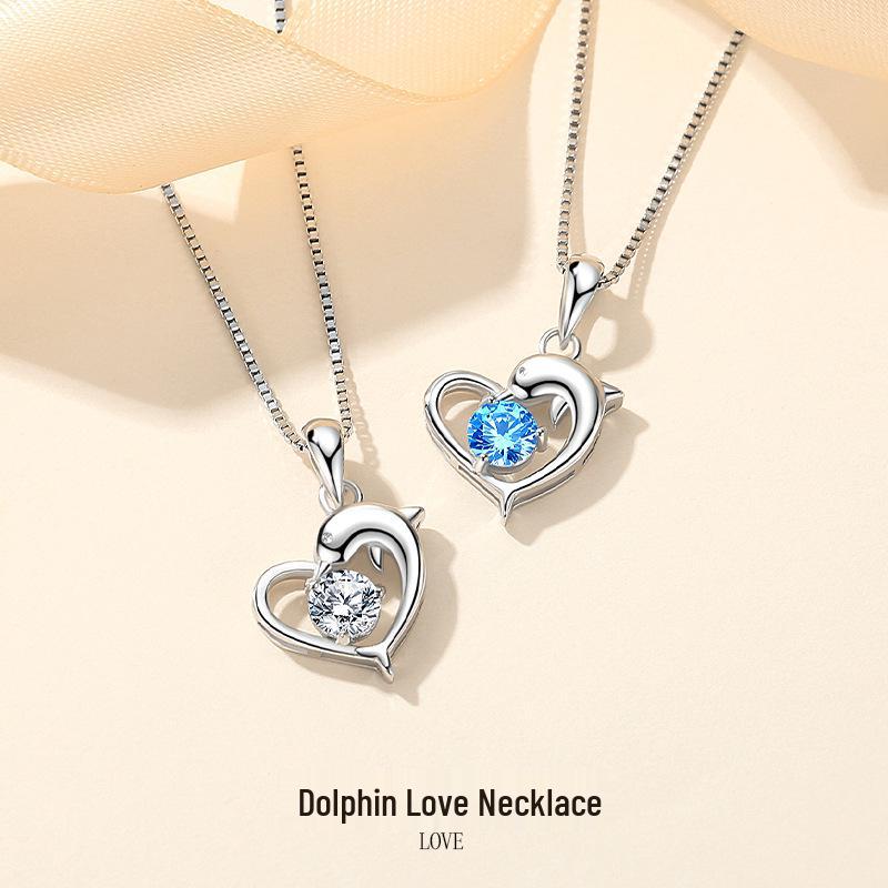

S925 Sterling Silver Dolphin Pendant Necklace for Women - Trendy Niche Design, Perfect Bestie Birthday Gift, Clavicle Chain. S925 Sterling Silver