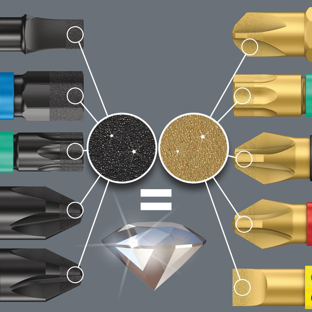 WERA BiTorsion Driver Bit and Holder Set with 073419 7-Piece Diamond-Coated Case,