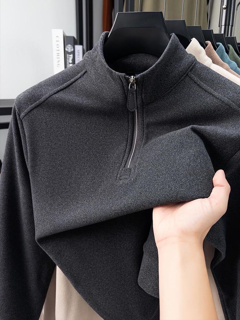 Men's Thermal Fleece Half-Zip Stand Collar Long Sleeve T-shirt Hoodie - Warm Autumn/Winter Layer