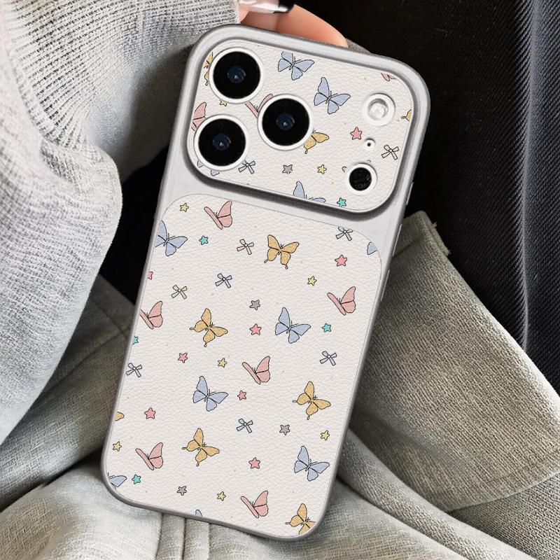 Pink Butterfly Leather Lanyard Case For iPhone 18 Pro Max 17 16 15 14 13 Pro Max Luxury Hybrid TPU+PU Anti-skid Soft Phone Cover