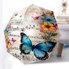 Floral Symphony Music Notes Butterfly Flowers Automatic Folding Umbrella - Portable 3-Fold Design with 8-Bone Iron Frame, Perfect for Festiv