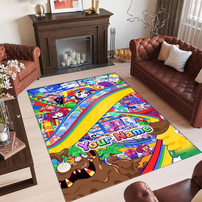 Personalized Crystal Velvet Carpet Custom Name Text,The Amazing Digital Circus Anti Slip Area Rug For Home Decoration