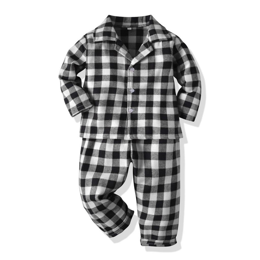 Toddler Kids Baby Boys Girls Plaids Print Pajamas Winter Coats Pants Outfits Set