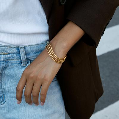 Distinctive Stainless Steel Metal Multi-layered Line Hollow Open Bracelet Bangle Fashion Women Trendy Jewelry Bijoux