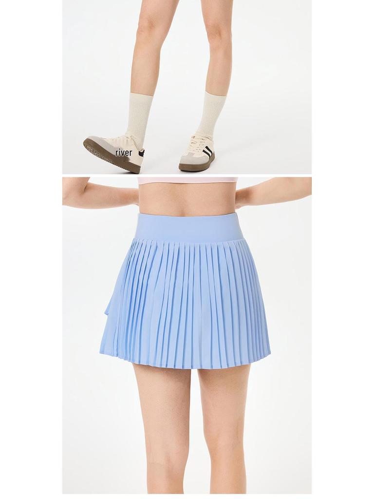 Damen Schnelltrocknender Plissierter Sportrock: Hohe Taille, Schlankmachend, Anti-Durchsichtigkeit, Fake-Zweiteiler für Yoga, Laufen, Fitness