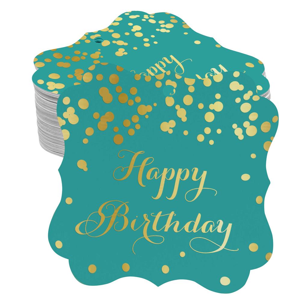 Inkdotpot Real Gold Foil Bracket Shape Paper Hang Tags Happy Birthday Favor Tags Pack Of